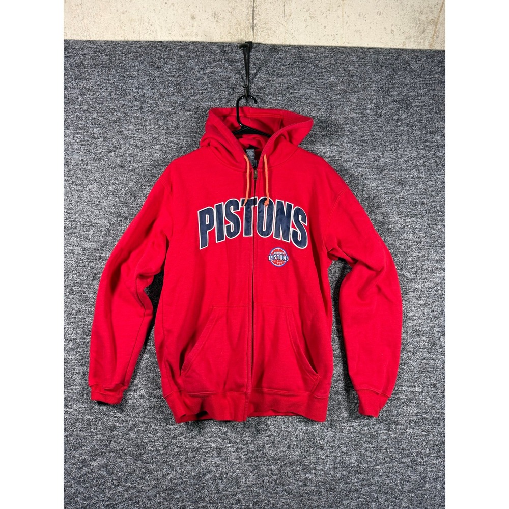 NBA Detroit Pistons Full Zip Hoodie Red Applique Graphic Sweatshirt Mens Medium